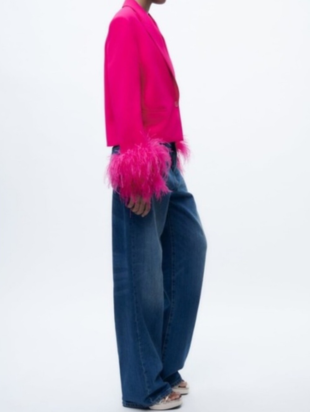 Zara cropped feather blazer pink size M - Picture 10 of 15